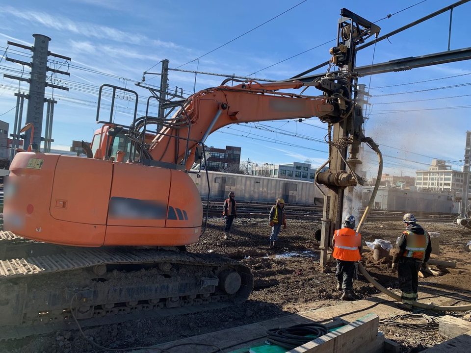 An air rotary drill at work on a construction site