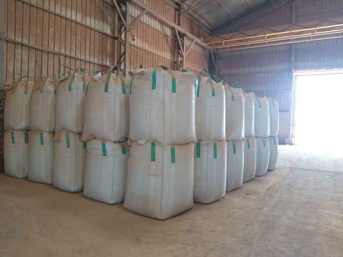 Rows of our jumbo bags stacked in a warehouse